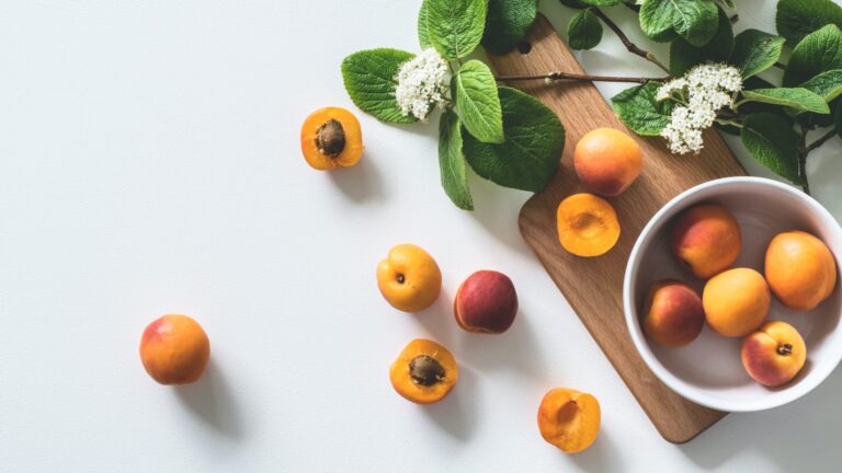 apricot and some leafy decorations that help with vitamin c