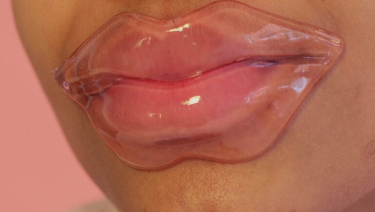 close up of lips with a lip mask