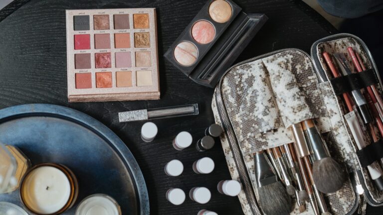 makeup products placed on a table to be used as makeup hacks