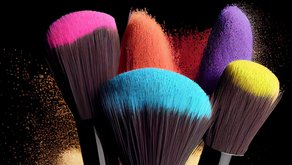 creative set of makeup brushes