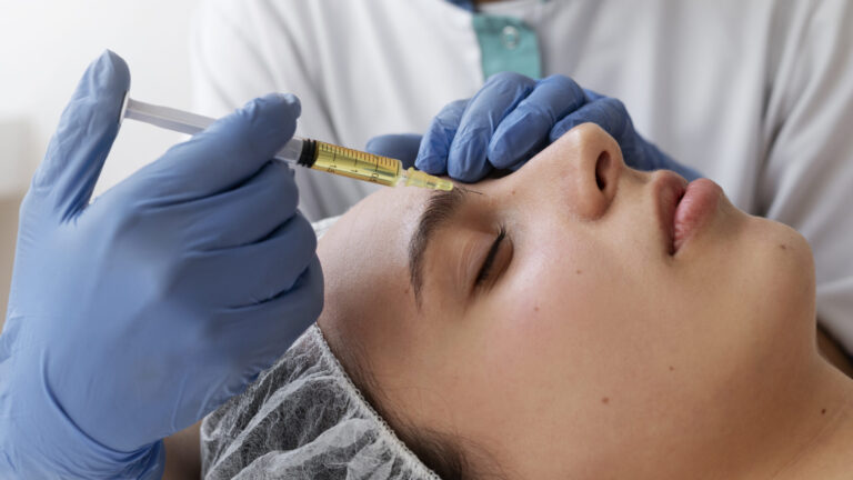 woman getting face micro-needling close-up